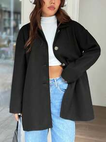 SHEIN EZwear Thả vai Nút phía trước Áo khoác - màu đen - Xem 1