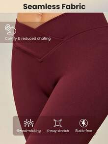 Lifespree Solid V Waist Sports Leggings - Coffee Brown - View 3