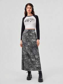 Forever 21 女款紮染抽繩彈性腰裙裙 - 灰色 - 查看 5