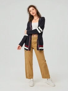 SHEIN EZwear Women's Striped Drop Shoulder Cardigan - Multicolor - View 5