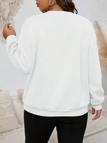 SHEIN EZwear Plus Letter Graphic Drop Shoulder Sweatshirt - White - View 2