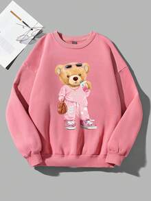 SHEIN Qutie In Gấu Thả vai Áo nỉ - Hồng - Xem 5