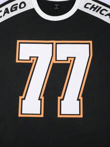 Aesthetic Post Camiseta con gráfico de letras y bloqueo de color de hombros caídos para hombres - Negro - Ver 5