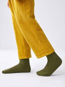 SHEIN 3 pares/set doble Aguja unicolor Calcetines hasta mitad de pantorrilla - Multicolor - Ver 9