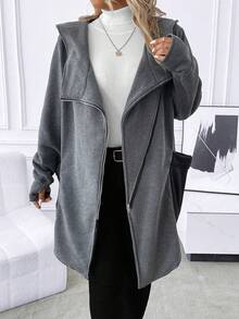 SHEIN LUNE Hơn Dây kéo Áo trùm đầu - Màu xám đen - Xem 5