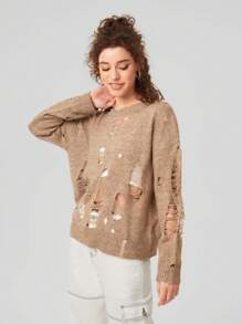 Forever 21 Pull Effet Vieilli À Épaules Tombantes Pour Femmes Avec Détails Découpés