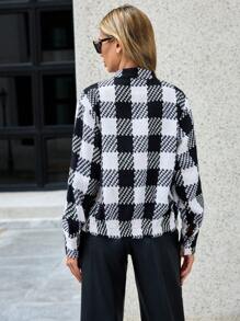 EURMUSE Women Plaid Pattern Single Breasted Casual Short Jacket, Autumn - Multicolor - View 2