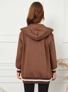 RueChic Teen Girls' Letter Embroidery Zipper Front Hooded Jacket - Brown - View 2