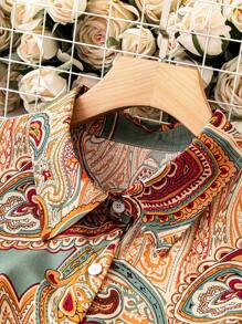 SHEIN Clasi Plus Paisley Print Button Front Shirt - Multicolor - View 3