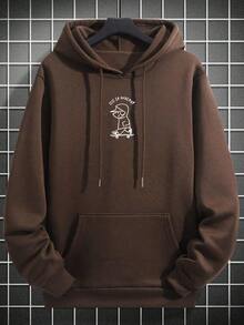 Men Cartoon Graphic Drawstring Hoodie - Brown - View 2