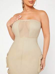 SHEIN SXY 荷葉邊抹胸緊身連衣裙 - 卡其色 - 查看 6