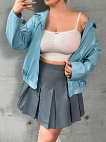 Flirla Plus Zip Up Slant Pocket Jacket - Mint Blue - View 1