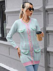 SHEIN Privé Cárdigan con patrón de cuadros con diseño de solapa con botón delantero - Multicolor - Ver 5