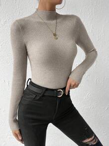 EMERY ROSE Mock Neck Ribbed Knit Sweater,Long Sleeve Tops Knit Pullover Fall Winter Outfit