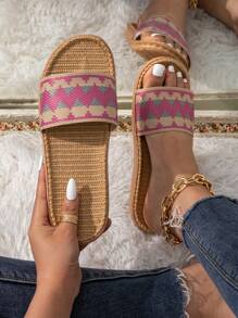 女式波西米亞風格時尚拖鞋,底部吸汗海灘拖鞋 - 粉色 - 查看 4