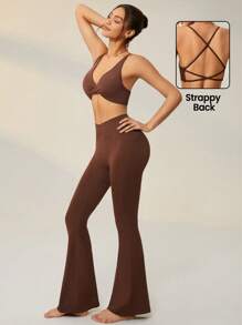 Lifespree 素色前扭結運動套裝 - 棕色 - 查看 1