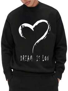 Men Heart & Slogan Graphic Sweatshirt - Black - View 3
