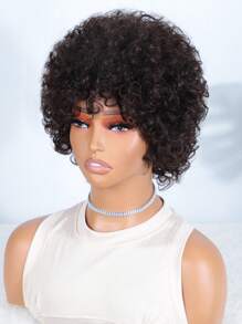 Short Afro Curly Wigs Human Hair Fluffy Kinky Afro Natural Black Curly Hair Puffs Ready to Wear - S2 - View 6