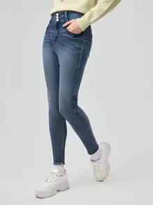 Forever 21 High Waist Slim Fit Jeans - Dark Wash - View 1