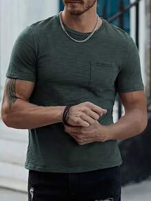 Men Solid Pocket Patched Tee - Army Green - View 3