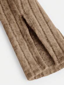 Chica adolescente Vestido línea A tejido de canalé sin cinturón - Camel - Ver 5