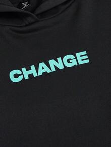 SHEIN EZwear 加大码字母图案落肩卫衣 - 黑色 - 查看 3