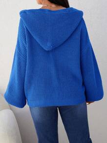 RueChic Plus Cable Knit Drop Shoulder Hooded Cardigan - Blue - View 2