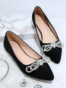 SHUZIA All-Time Women's Rhinestone Bow Pointed Toe Nub Black Flats – Elegant&Comfortable,Sparkling & Timeless Summer Shoes Spring Shoes Spring Break Easter Mother's Day Present For Christmas - Black - View 2