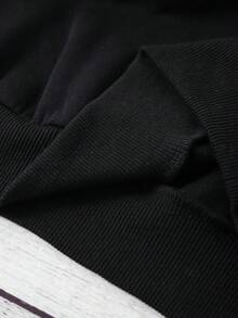 SHEIN EZwear 標語&天使印花抽繩加絨內裏連帽衫 - 黑色 - 查看 5