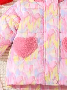 Baby Girl Heart Patched Hooded Padded Coat - Pink - View 5
