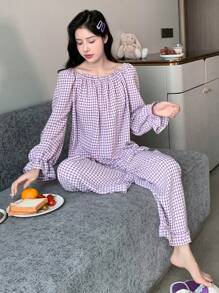 DAZY Rô Viền Ruffle Bộ PJ - Hồng - Xem 7