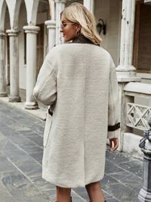 SHEIN LUNE Duffel-Coat En Duveteux À Col Contrastant Avec Poches Épaule tombante