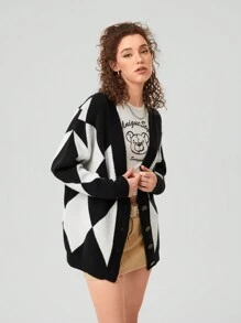 Forever 21 Women's Geometric Pattern Button Down Cardigan With Long Sleeves