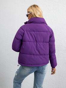 拉链按扣抽绳下摆衬垫大衣 - 紫色 - 查看 2