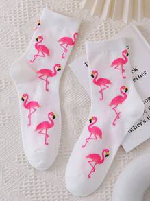 Flamingo Jacquard Casual Mid-calf Socks - Pink - View 3