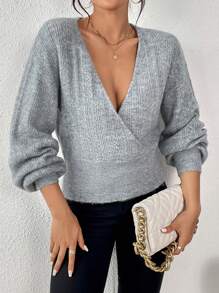 SHEIN Frenchy Suéter De Ombro Caído Em Cor Sólida - Cinza - Ver 1