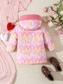 Baby Girl Heart Patched Hooded Padded Coat - Pink - View 2