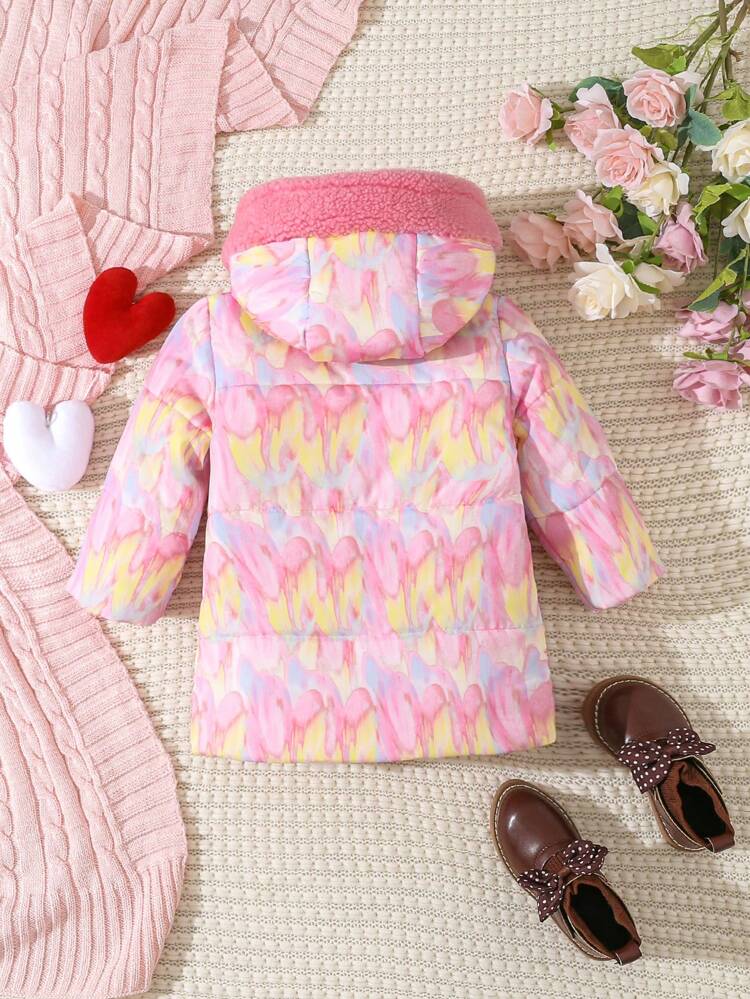 Baby Girl Heart Patched Hooded Padded Coat