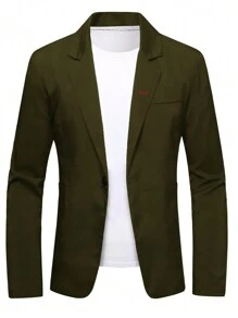 Manfinity Mode Men 1pc Solid Single Button Blazer - Army Green - View 3