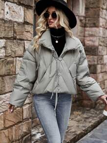 SHEIN LUNE Abrigo con botón delantero de hombros caídos