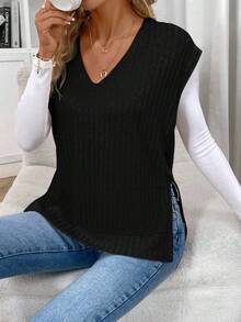 SHEIN Frenchy Áo ba lỗ có viền xẻ liền không có áo thun - màu đen - Xem 6