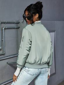 Eilly Bazar Slant Pockets Baseball Collar Padded Coat - Mint Green - View 2