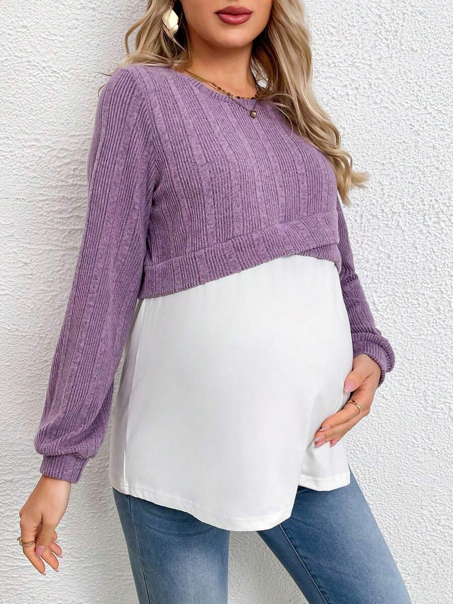 SHEIN Thai sản Hai âm Áo nỉ - Màu tím hoa cà - Xem 1