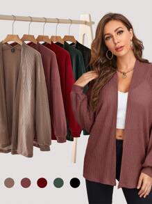 BizChic Drop Shoulder Waffle Knit Coat - Redwood - View 1