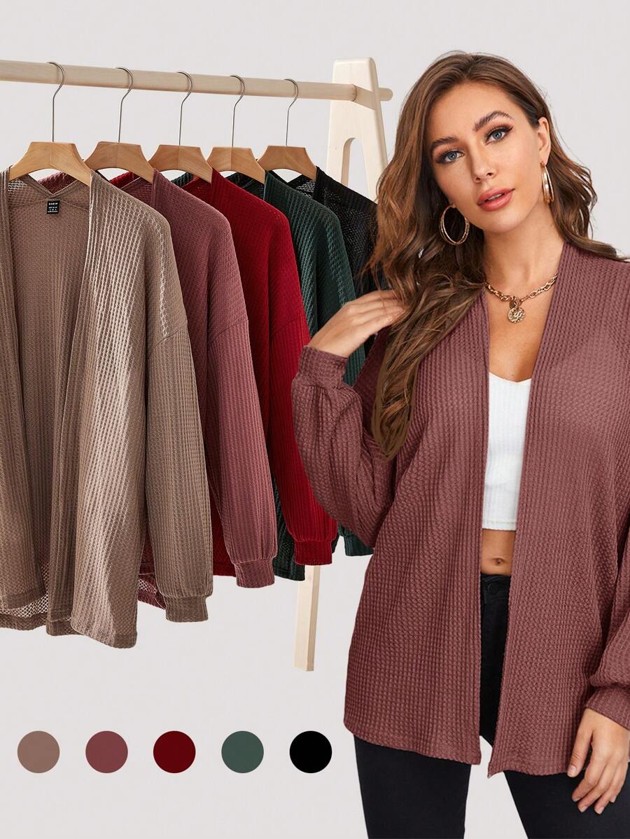 BizChic Drop Shoulder Waffle Knit Coat - Redwood - View 1