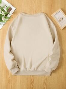 SHEIN EZwear Plus Slogan Graphic Drop Shoulder Sweatshirt - Khaki - View 2