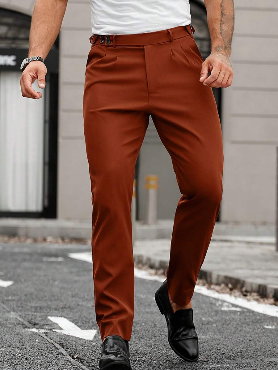 Manfinity Mode Nam Gạch Đỏ  Thon gọn Hình nón Chân Quần váy - màu nâu - Xem 1