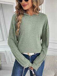 SHEIN LUNE Sudadera con capucha de hombros caídos - Verde - Ver 1