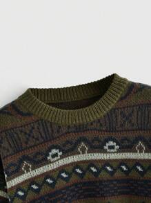 ROMWE Fairycore Geo Pattern Drop Shoulder Sweater - Multicolor - View 3