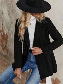 Chiquease Solid Double Breasted Blazer Without Belt - Black - View 6